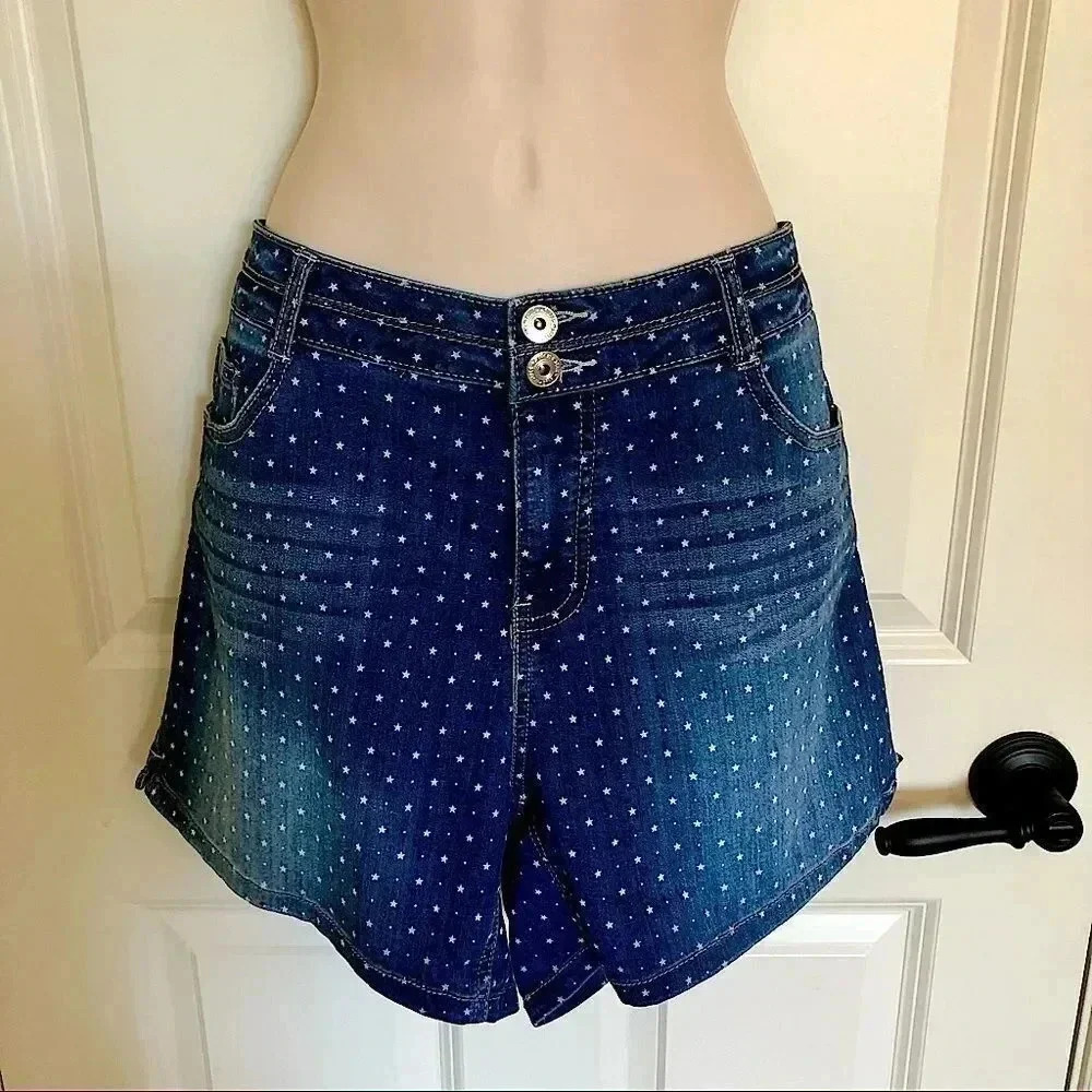 Stitch Star jean denim shorts with white stars size 14‎
